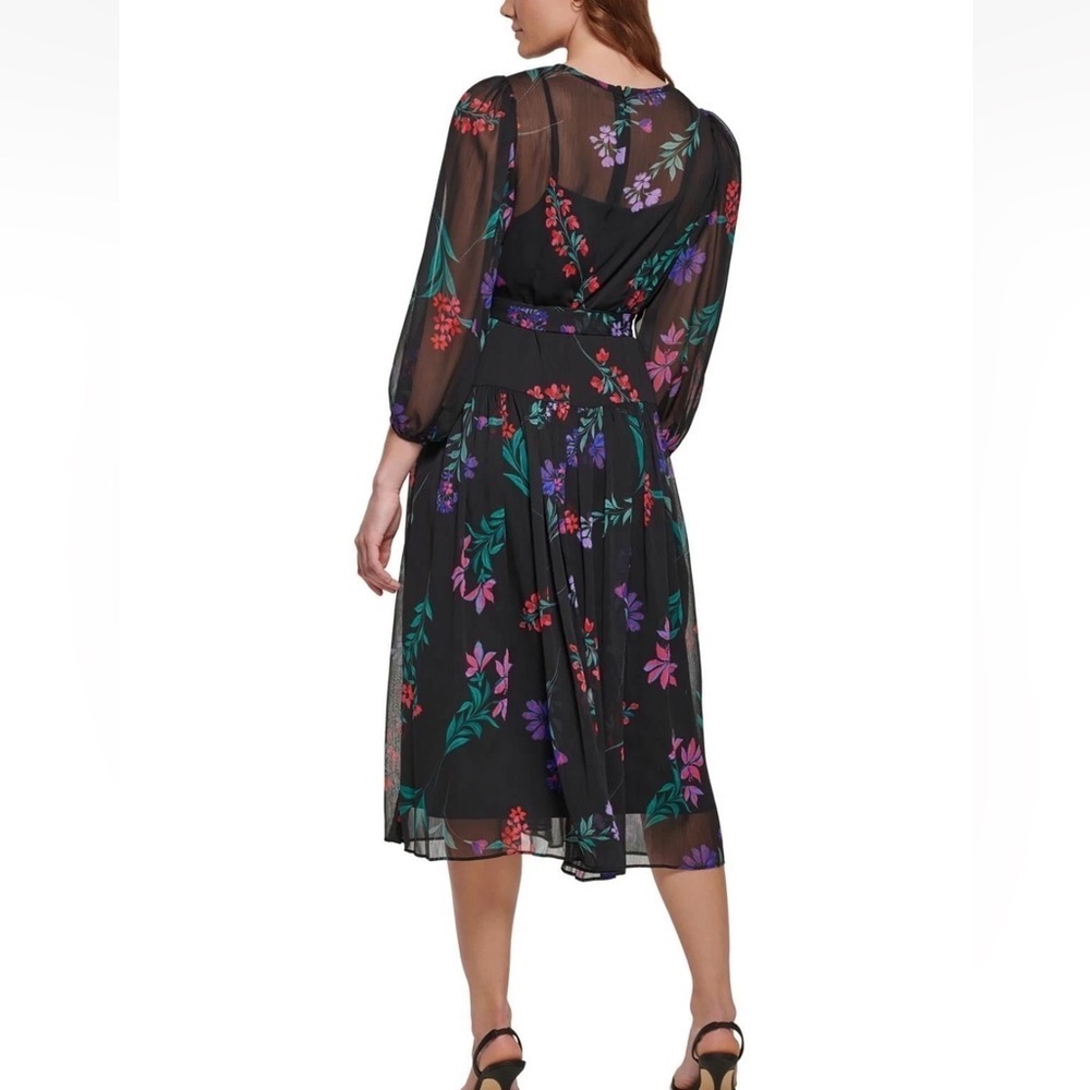STUNNING LIKE NEW CALVIN KLEIN Chiffon Floral Midi Dress - Picture 2 of 5